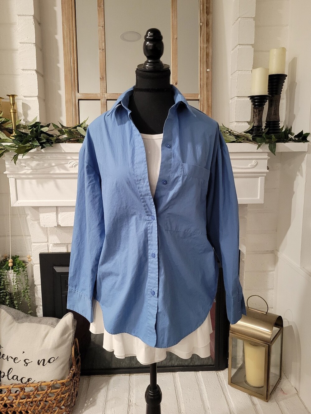 Abercrombie & Fitch Light Blue Oversized Coastal Minimalist Blouse Xs